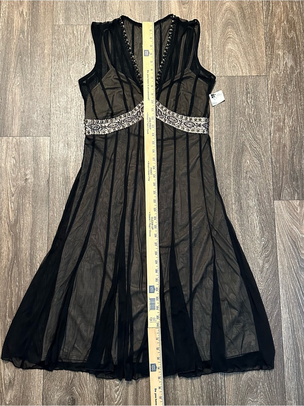 2000s Y2K Mix It studded/beaded bust black nylon layered dress Sz 8 - Picture 7 of 8